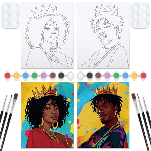 Nuberlic 2 Packs Sip and Paint for Adults Urban King and Queen Pre Drawn Canvas Paint Kits for Two Couples Valentines Day Date Night Party Supplies 8x10 inch - Image 1