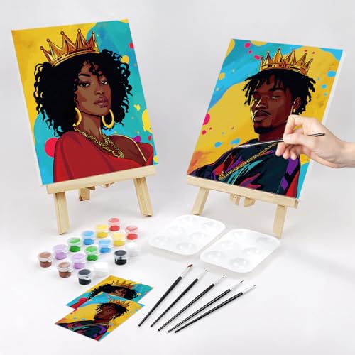 Nuberlic 2 Packs Sip and Paint for Adults Urban King and Queen Pre Drawn Canvas Paint Kits for Two Couples Valentines Day Date Night Party Supplies 8x10 inch - Image 3