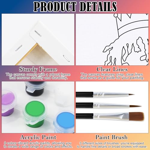 Nuberlic 2 Packs Sip and Paint for Adults Urban King and Queen Pre Drawn Canvas Paint Kits for Two Couples Valentines Day Date Night Party Supplies 8x10 inch - Image 5