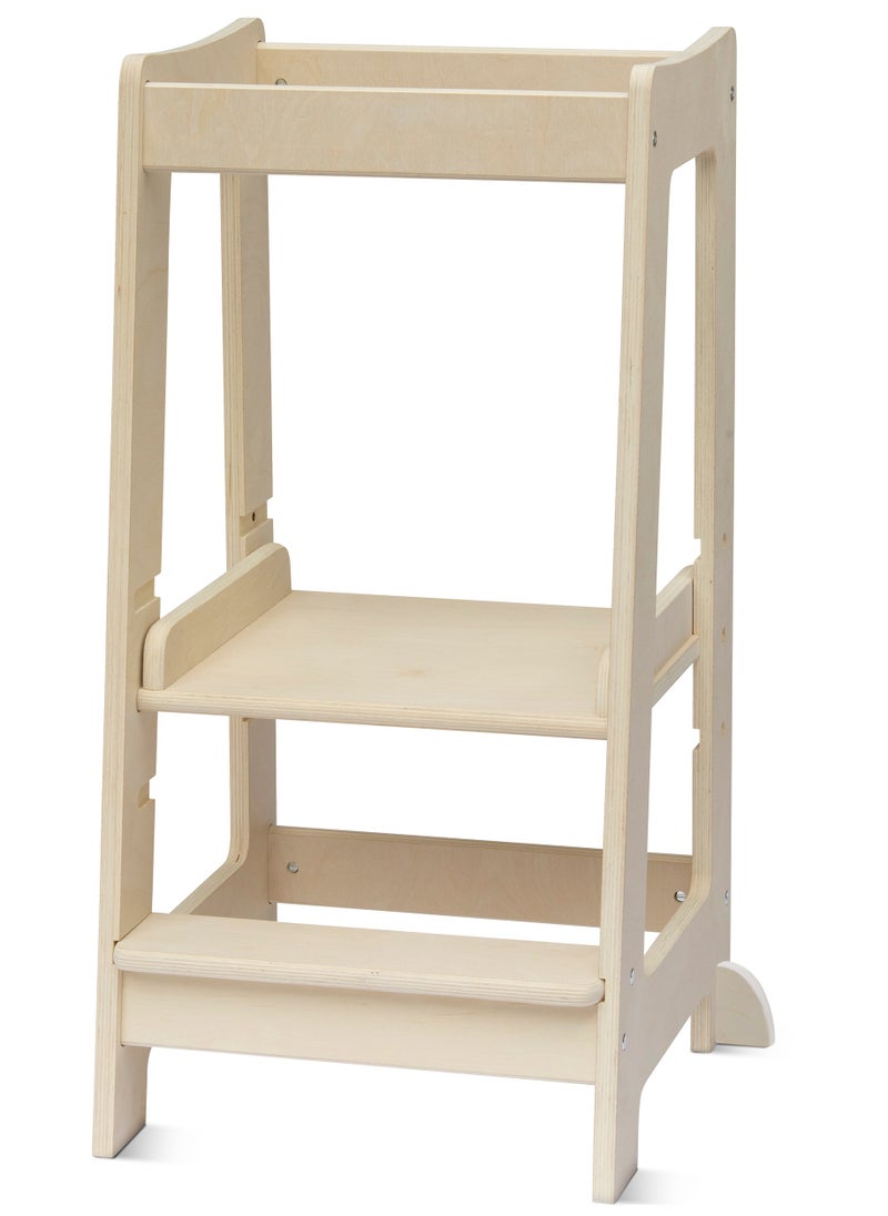 Stepup Baby Stepup Baby Toddler Tower with Adjustable Step – Natural Wood | Montessori-Inspired Standing Tower for Kids, Paintable, Fits Under Kitchen Counters, Adjustable for 18 Month – 5 Years  - Image 1