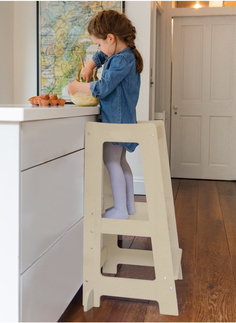 Stepup Baby Stepup Baby Toddler Tower with Adjustable Step – Natural Wood | Montessori-Inspired Standing Tower for Kids, Paintable, Fits Under Kitchen Counters, Adjustable for 18 Month – 5 Years  - Image 2