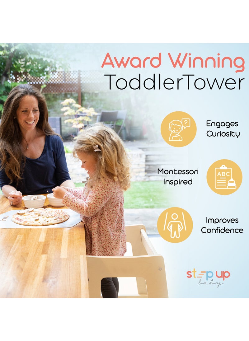 Stepup Baby Stepup Baby Toddler Tower with Adjustable Step – Natural Wood | Montessori-Inspired Standing Tower for Kids, Paintable, Fits Under Kitchen Counters, Adjustable for 18 Month – 5 Years  - Image 3