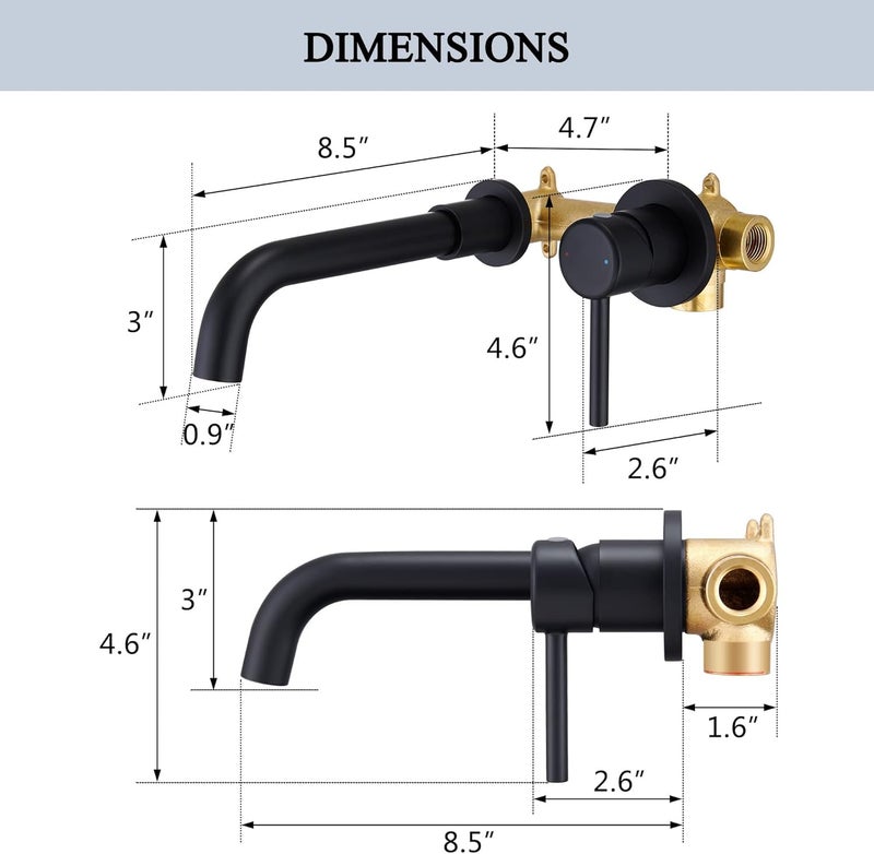 B Backline Brass Wall Mount Single Lever Basin Mixer Tap with Hot & Cold Water | tap for Basin | Bathroom Basin Faucet | Tap for Bathroom & Livingroom (Black Matt) - Image 4