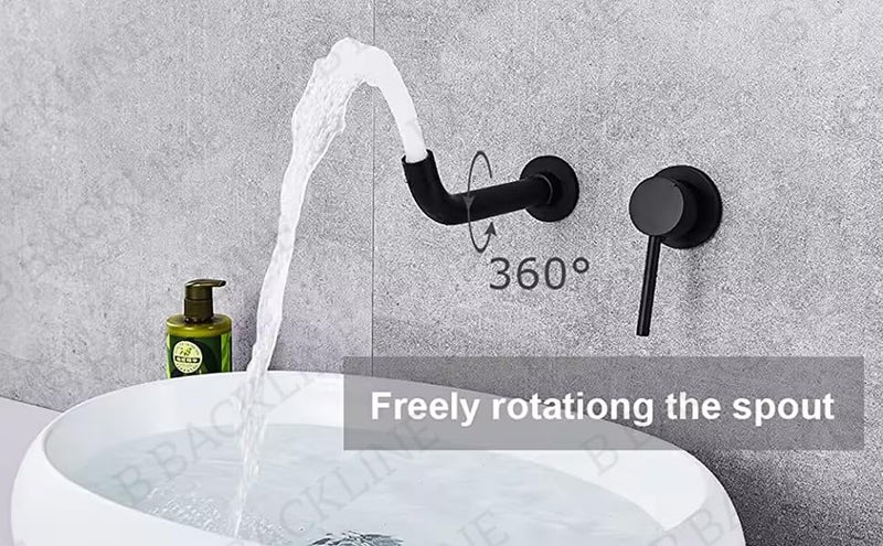 B Backline Brass Wall Mount Single Lever Basin Mixer Tap with Hot & Cold Water | tap for Basin | Bathroom Basin Faucet | Tap for Bathroom & Livingroom (Black Matt) - Image 5