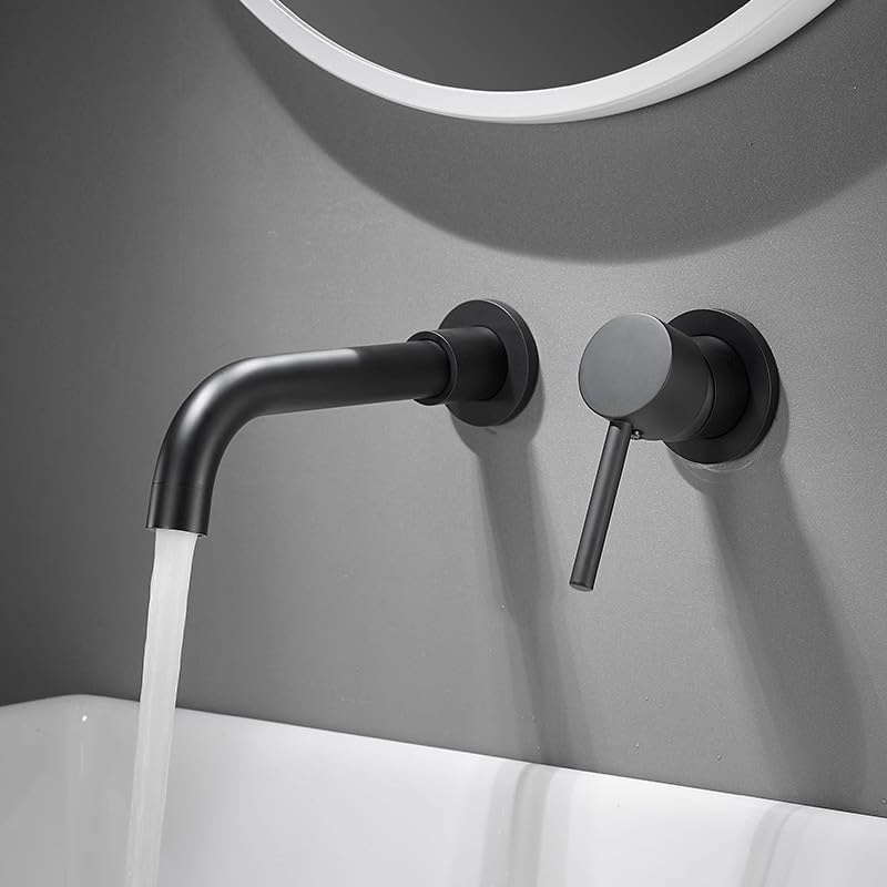 B Backline Brass Wall Mount Single Lever Basin Mixer Tap with Hot & Cold Water | tap for Basin | Bathroom Basin Faucet | Tap for Bathroom & Livingroom (Black Matt) - Image 1