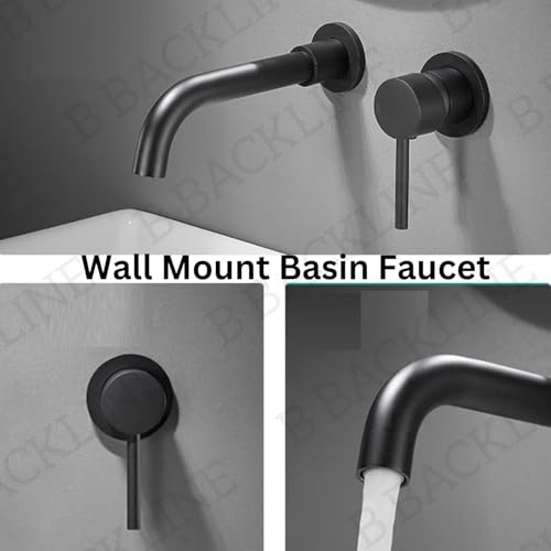 B Backline Brass Wall Mount Single Lever Basin Mixer Tap with Hot & Cold Water | tap for Basin | Bathroom Basin Faucet | Tap for Bathroom & Livingroom (Black Matt) - Image 2