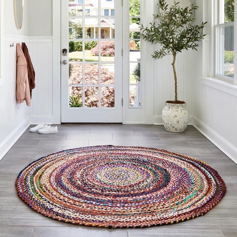 nuLOOM nuLOOM 6 Round Bohemian Hand Braided Area Rug Vibrant Colors Hand Crafted in India Medium Pile Tammara Multi 