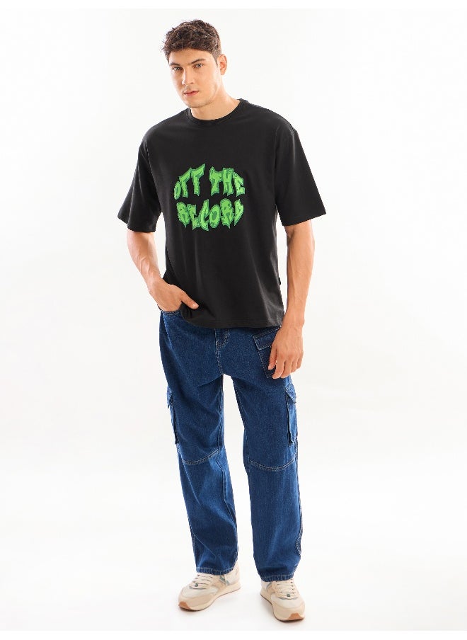 Beyoung Black Puff Printed Oversized T-shirt For Men  - Image 5