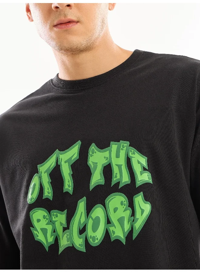 Beyoung Black Puff Printed Oversized T-shirt For Men