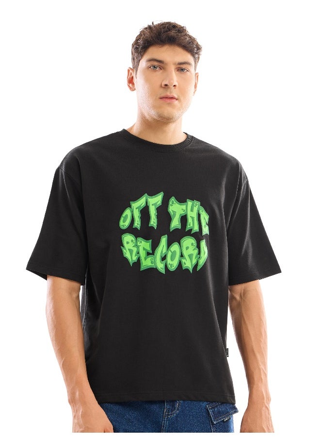 Beyoung Black Puff Printed Oversized T-shirt For Men  - Image 1