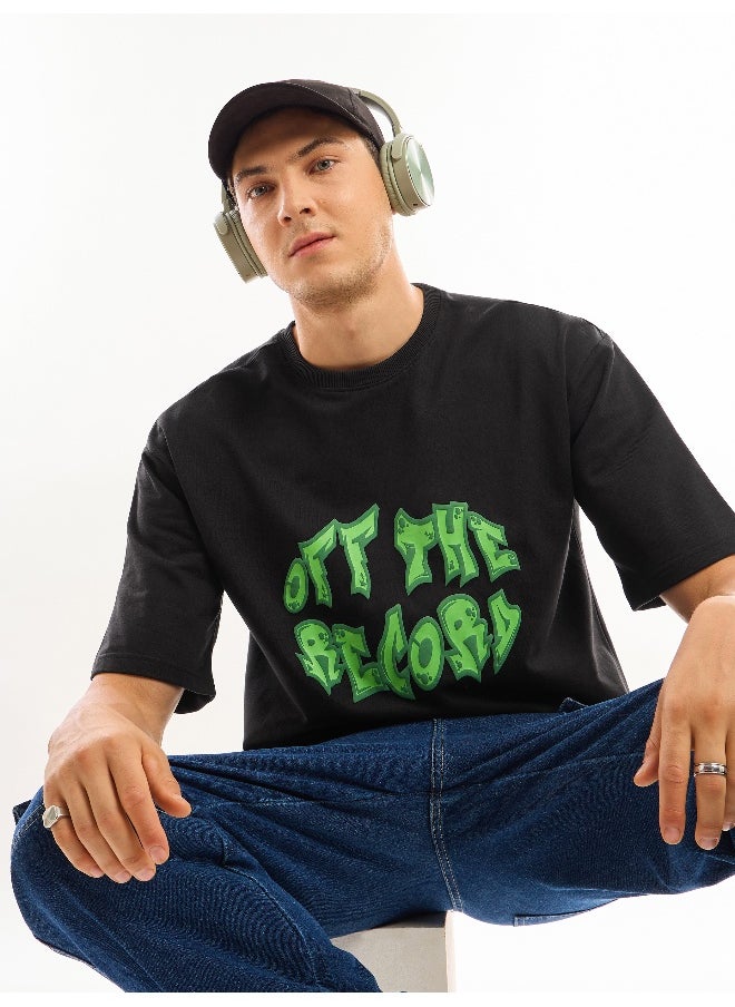 Beyoung Black Puff Printed Oversized T-shirt For Men  - Image 3