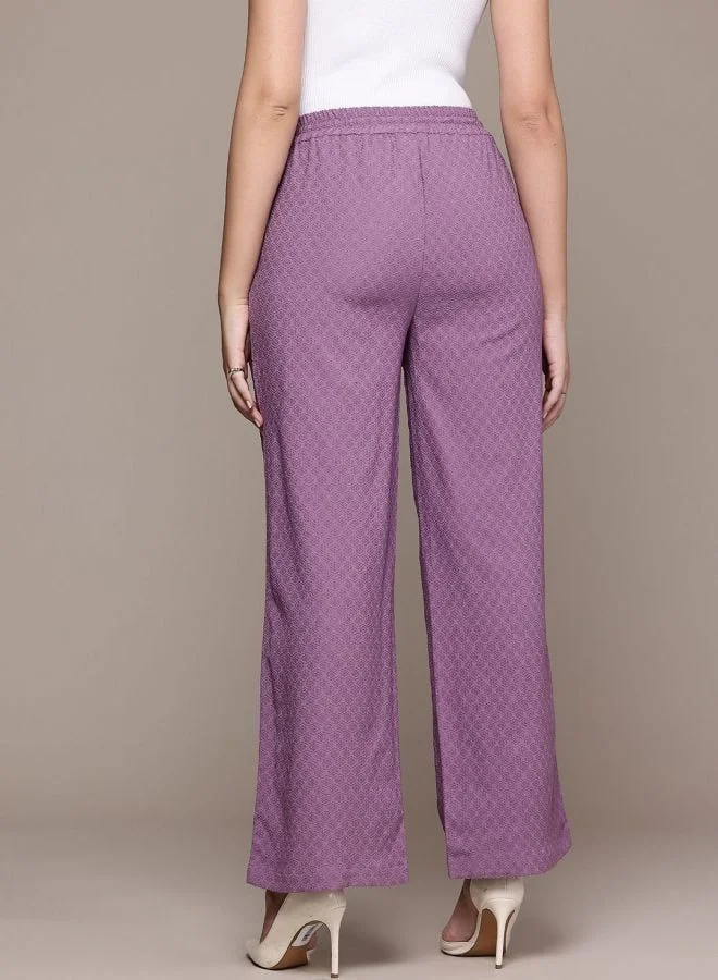 Freehand  Women Regular Fit Textured High Rise Pant  | Best Price UAE