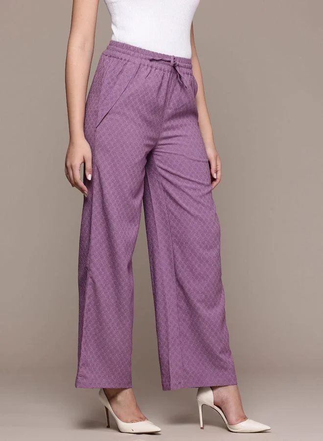 Freehand  Women Regular Fit Textured High Rise Pant  | Best Price UAE