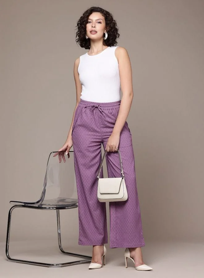 Freehand  Women Regular Fit Textured High Rise Pant  | Best Price UAE