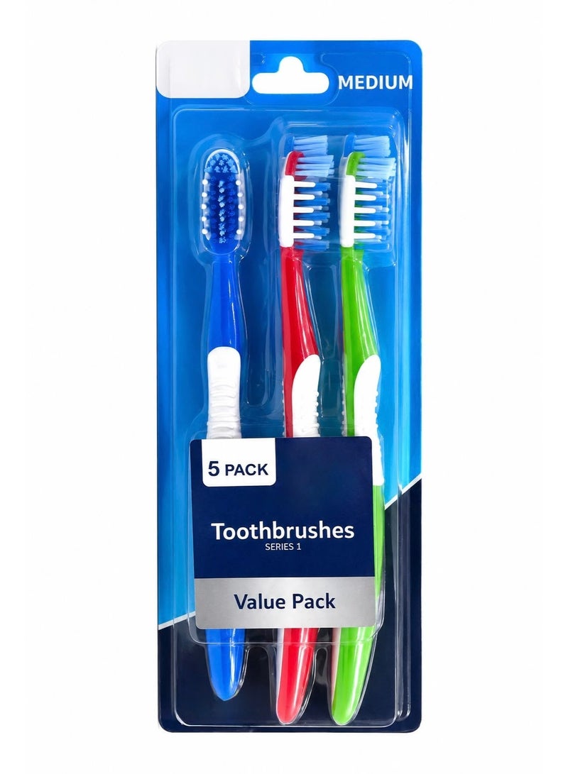 set of 5 medium toothbrushes with an attractive design and deep cleaning