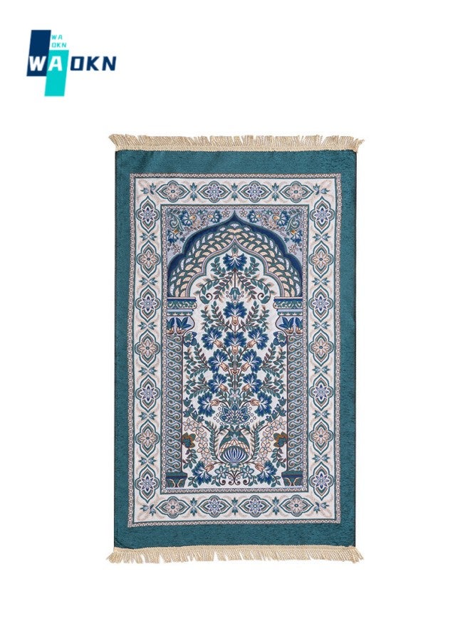 WAOKN Blue Chenille Prayer Rug, Muslim Luxury Kneeling Mat, Islamic Soft Prayer Rug - Suitable for Eid Travel Ramadan Children Men Women Prayer Rugs  - Image 1