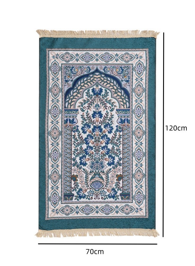 WAOKN Blue Chenille Prayer Rug, Muslim Luxury Kneeling Mat, Islamic Soft Prayer Rug - Suitable for Eid Travel Ramadan Children Men Women Prayer Rugs  - Image 4