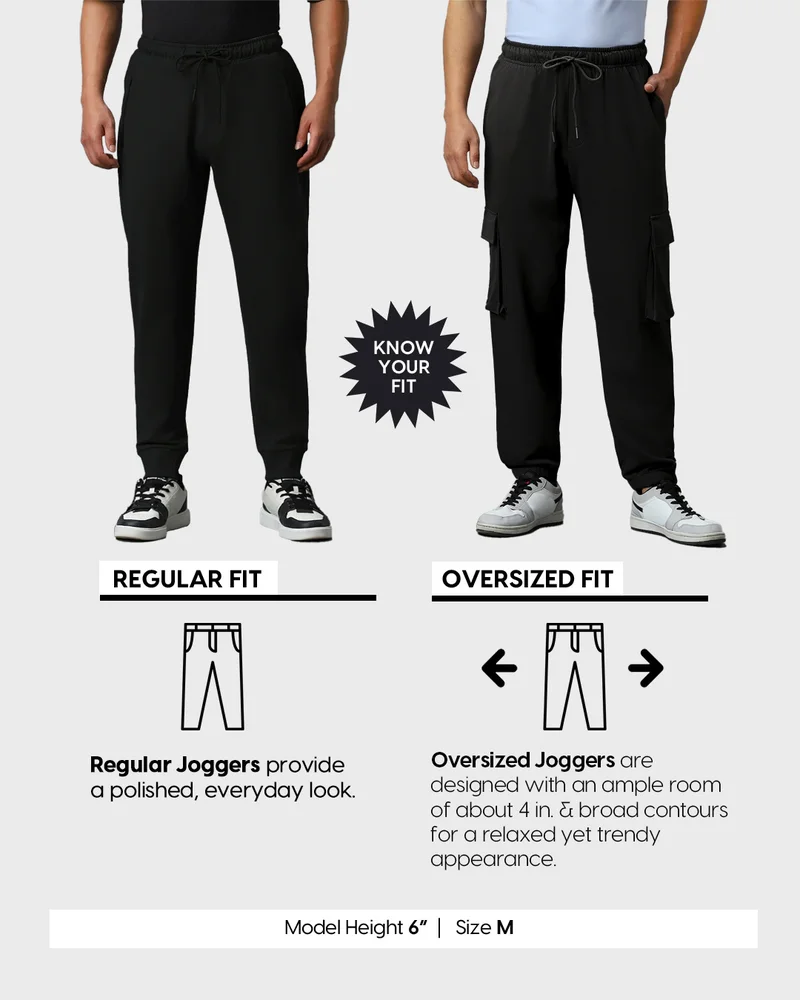 bewakoof  Men's Black Oversized Warm Joggers  | Best Price UAE