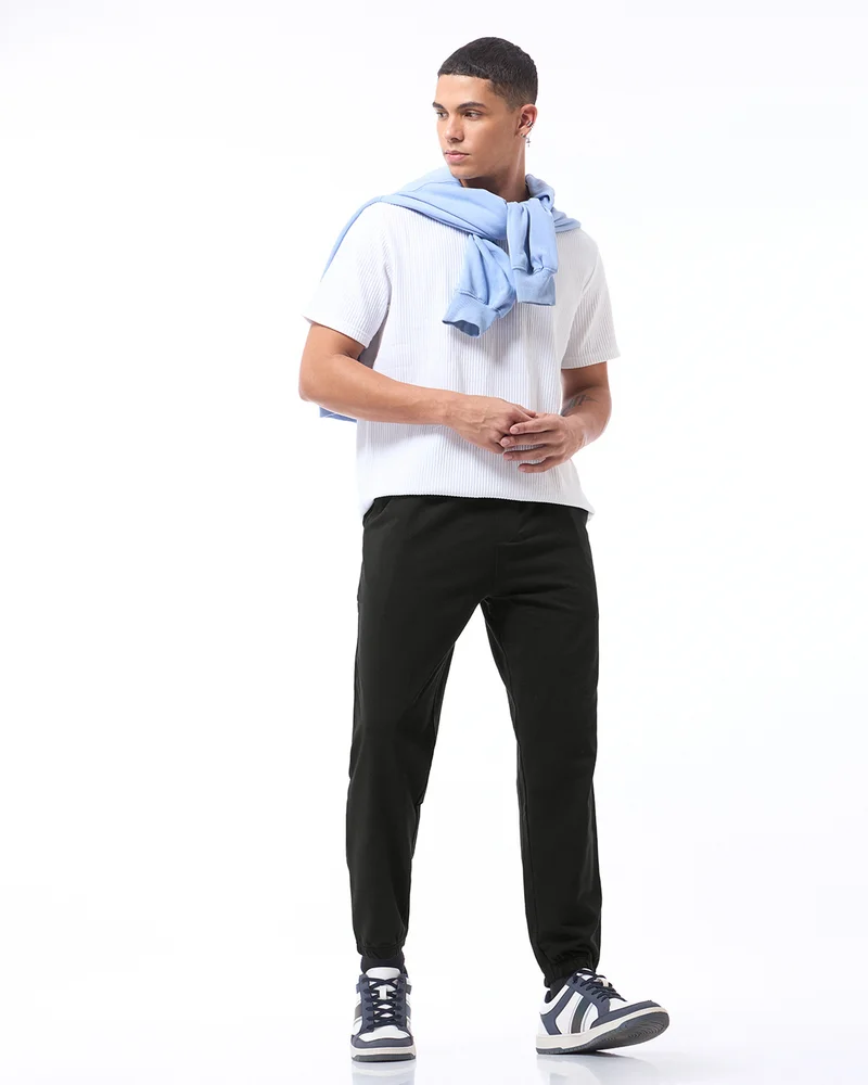 bewakoof  Men's Black Oversized Warm Joggers  | Best Price UAE