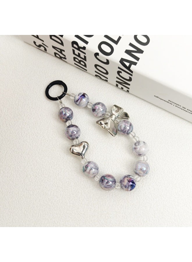 NIBEMINENT Beaded Phone Lanyard, Anti Lost Removable Wrist Strap, Colorful Heart Bow Bracelet Pendant, Phone Keychain Lanyard