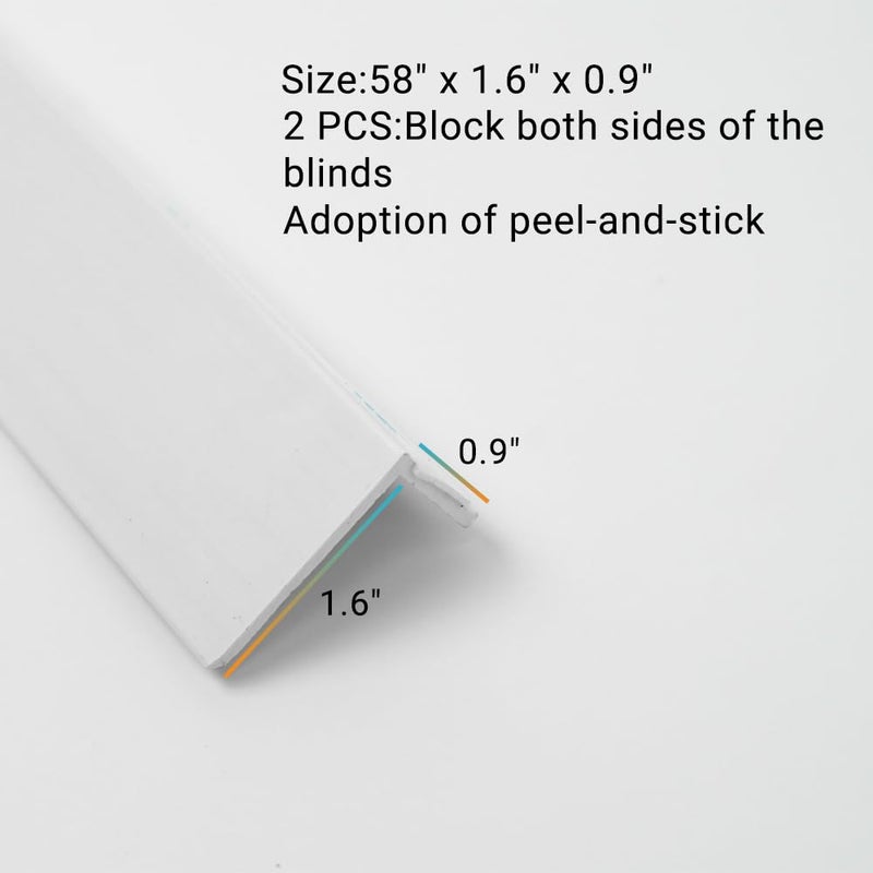 Blindify Light Blockers Blackout Side Tracks, PVC Blackout Side Strips for Window Shades and Blinds, Light Blocking Strips for Bedroom 2 Pcs(White, 58") - Image 3