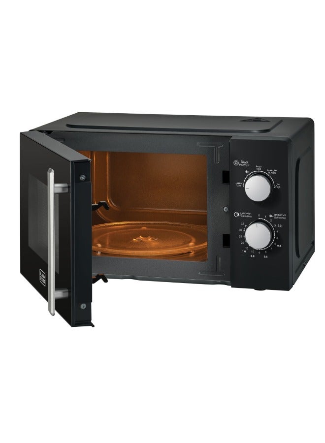 BLACK+DECKER Microwave Oven, 20L, 700W, 5 Power Levels, Defrost Function, 35-Min Timer, 255mm Glass Turntable for Even Cooking, Easy-Clean Cavity, Stylish Chrome Knobs 20 L 700 W MZ2005P-B5 Black - Image 2