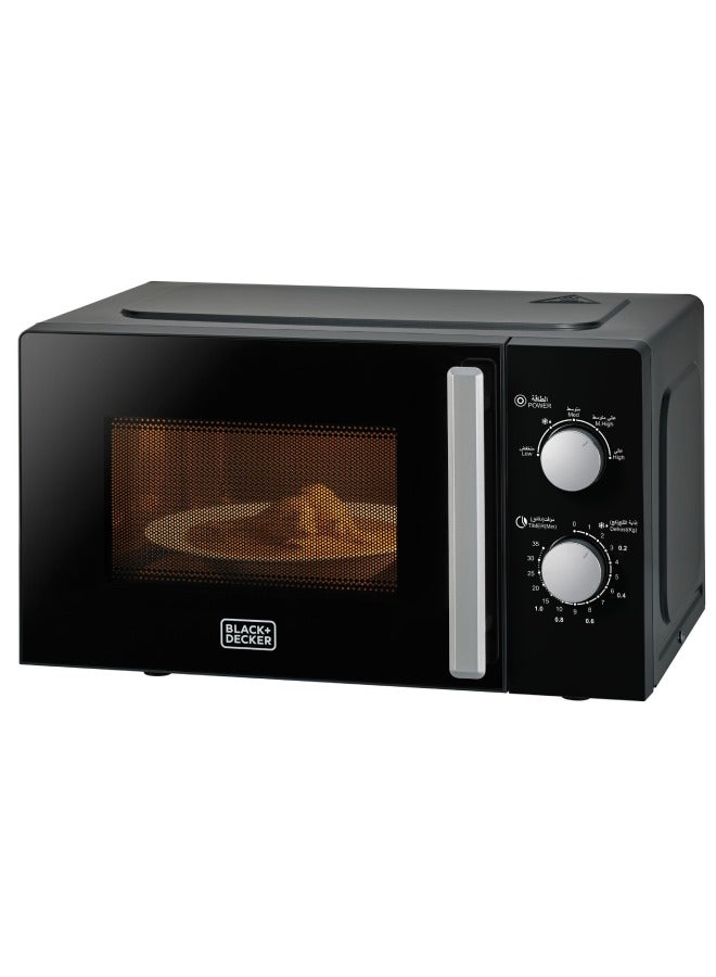 BLACK+DECKER Microwave Oven, 20L, 700W, 5 Power Levels, Defrost Function, 35-Min Timer, 255mm Glass Turntable for Even Cooking, Easy-Clean Cavity, Stylish Chrome Knobs 20 L 700 W MZ2005P-B5 Black - Image 1