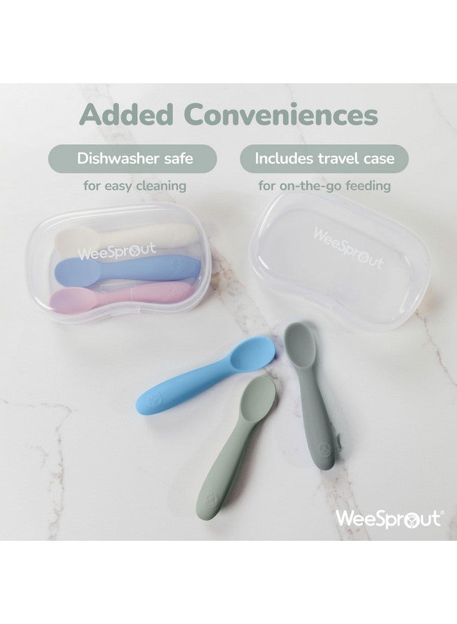 WeeSprout Baby Spoons for Self Feeding 6 Months +, Soft & Durable Silicone Utensils for Sensitive Gums & Teeth, Easy Grip Handles & Shorter Length for Little Hands, 3 Pack + Carrying Case - Image 5