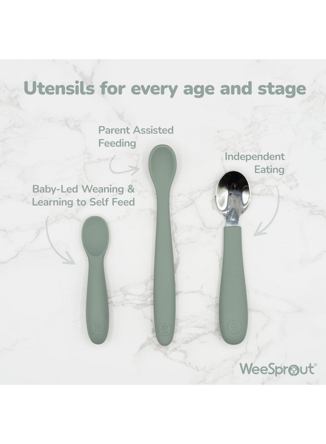 WeeSprout Baby Spoons for Self Feeding 6 Months +, Soft & Durable Silicone Utensils for Sensitive Gums & Teeth, Easy Grip Handles & Shorter Length for Little Hands, 3 Pack + Carrying Case - Image 4