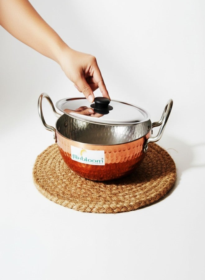 FLIXBLOOM Hammered Kadai with Stainless Steel Lid, Attractive Speical Food Grade Cookware Aluminium Kitchen LPG Stovetop & Induction Base Bottom Cooking Kadhai with Handle (3 Litre) - Image 2