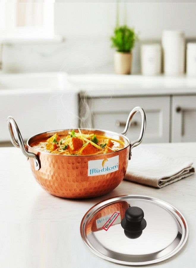 FLIXBLOOM Hammered Kadai with Stainless Steel Lid, Attractive Speical Food Grade Cookware Aluminium Kitchen LPG Stovetop & Induction Base Bottom Cooking Kadhai with Handle (3 Litre) - Image 1