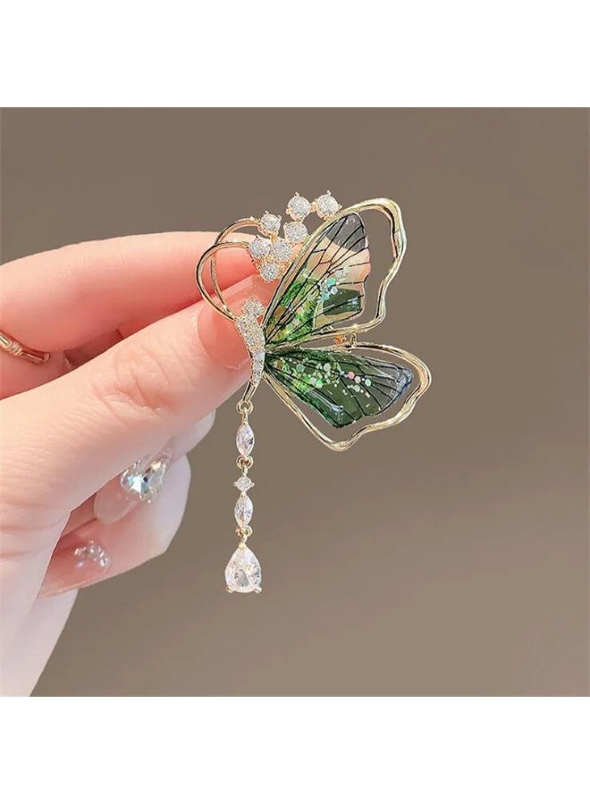 Golden Green Zirconic Butterfly Brooch