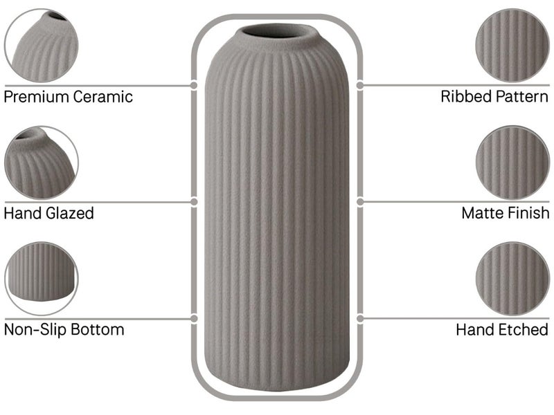 Bodhi House Unique Ceramic Ribbed Vase, Modern Decorative Centrepiece Vase for Pampas Grass, Artificial Flower Pot Ideal for Gifting, Home and Office Decor, Living Room (Pack of 3, Multicolor) - Image 4