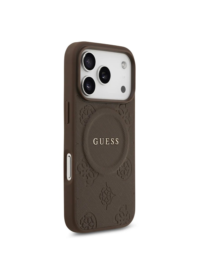 جس Guess MagSafe جلد PU بتصميم زهرة الفاوانيا المحفورة وبالشعار الكلاسيكي - Image 1