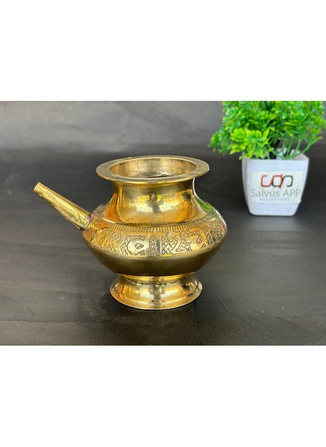 Salvus App SOLUTIONS Salvus APP SOLUTIONS Traditional Brass Karwa Chauth Lota - Handcrafted Water Pot for Karwa Chauth Pooja and Festive Rituals, 1-Pc (Golden_4.5x3 inch) [N-8]  - Image 1