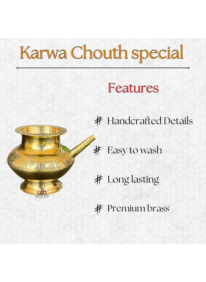 Salvus App SOLUTIONS Salvus APP SOLUTIONS Traditional Brass Karwa Chauth Lota - Handcrafted Water Pot for Karwa Chauth Pooja and Festive Rituals, 1-Pc (Golden_4.5x3 inch) [N-8]  - Image 3