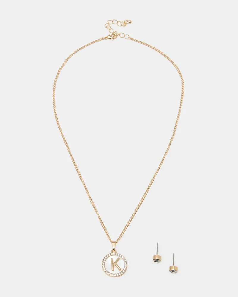 REDTAG Women Gold Letter K Necklace Set