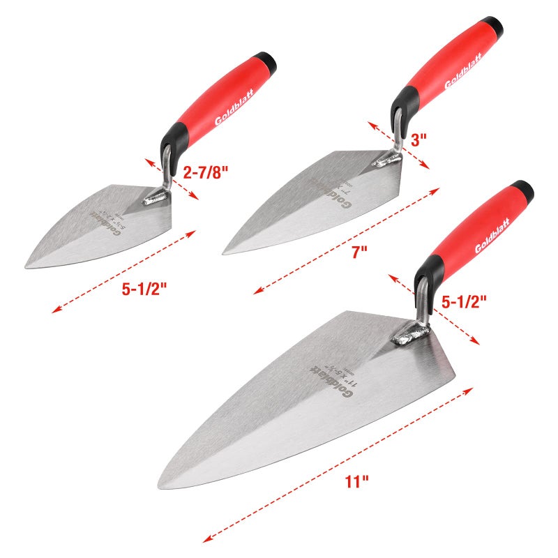 Goldblatt 6PCS Masonry Hand Tool Set - 11" x 5-1/2" Philadelphia Brick Trowel, 2PC Pointing Trowel, 5" x 2" Margin Trowel, 1/2" Tuck Pointing Trowel, 5/8â€ x 1/2â€ Convex Brick Jointer - Image 2