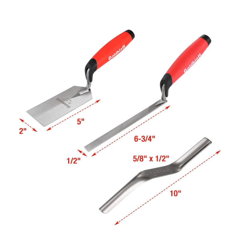 Goldblatt 6PCS Masonry Hand Tool Set - 11" x 5-1/2" Philadelphia Brick Trowel, 2PC Pointing Trowel, 5" x 2" Margin Trowel, 1/2" Tuck Pointing Trowel, 5/8â€ x 1/2â€ Convex Brick Jointer - Image 3