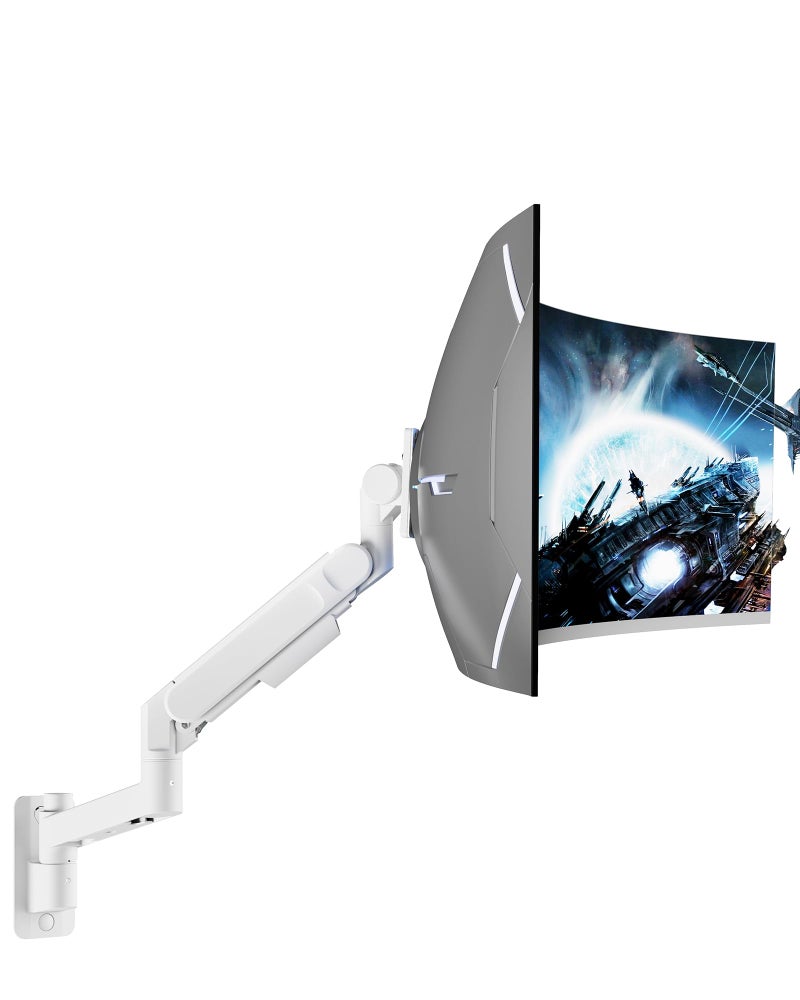 ARES WING Monitor Wall Mount for 24-57 Inch Ultrawide Gaming Screens, Premium Heavy Duty Monitor Arm Holds 60 lbs, Full Motion Gas Spring, Bearing Head for Easy Adjustment, 75/100 VESA Mount, White - Image 1