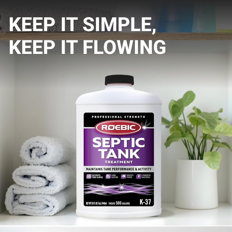 Roebic K-37-Q Septic Tank Treatment: Removes Clogs, Environmentally Friendly Bacteria Enzymes, Safe for Toilets, 32 Fl Oz - Lasts 1 Year, 32 Ounces - Image 5