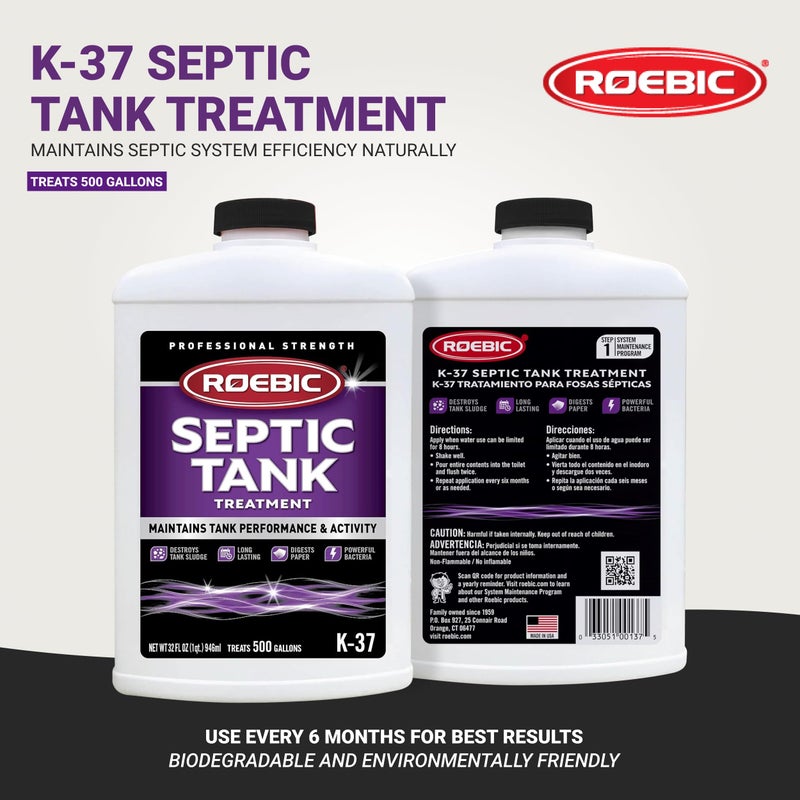 Roebic K-37-Q Septic Tank Treatment: Removes Clogs, Environmentally Friendly Bacteria Enzymes, Safe for Toilets, 32 Fl Oz - Lasts 1 Year, 32 Ounces - Image 2