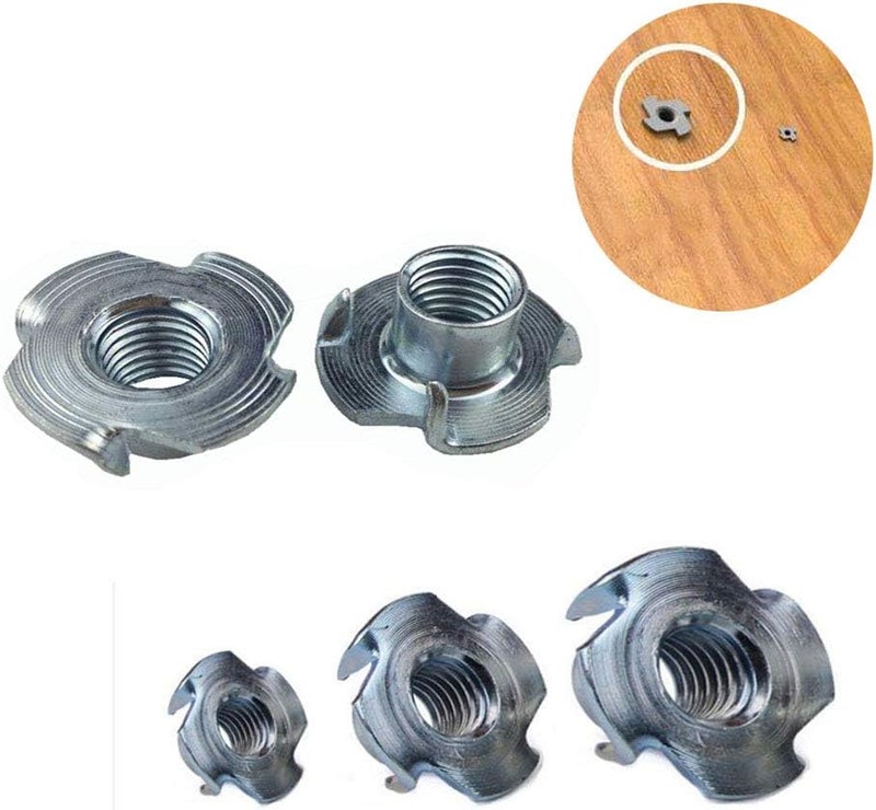 Omama T-Nut 1/4"-20,5/16"-18, 3/8"-16, (100 Pack) 4 Pronged Tee Nut Assortment Kit,for Rock Climbing Holds, Wood, Cabinetry, etc. - Image 5