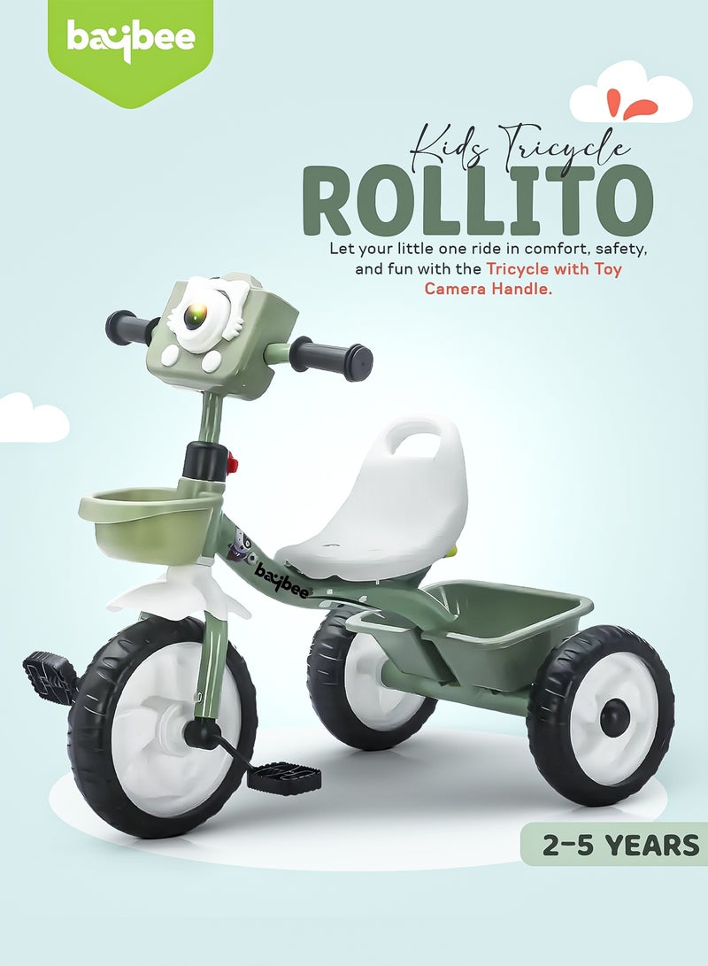BAYBEE Rollito Baby Tricycle for Kids Smart Plug and Play Kids Tricycle Baby Cycle with Front & Rear Storage Baskets 3 Wheels Tricycle Baby Tricycle Cycle for Kids 2 to 5 Years Boy Girl Green - Image 3