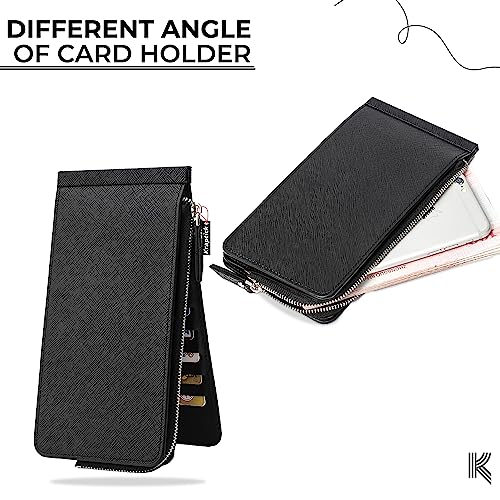 Kraptick 26 Slots Leather Slim Credit, Debit, Card Holder with Dual Compartment, Long Wallet, Case Wallet with Snap Shut Purse with Unisex Design (Black) - Image 2