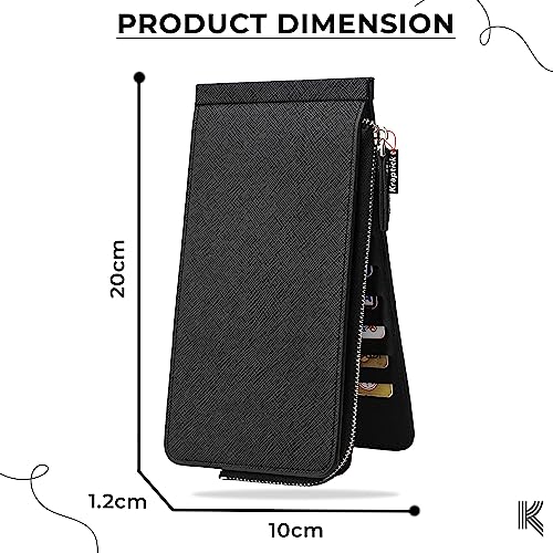 Kraptick 26 Slots Leather Slim Credit, Debit, Card Holder with Dual Compartment, Long Wallet, Case Wallet with Snap Shut Purse with Unisex Design (Black) - Image 5