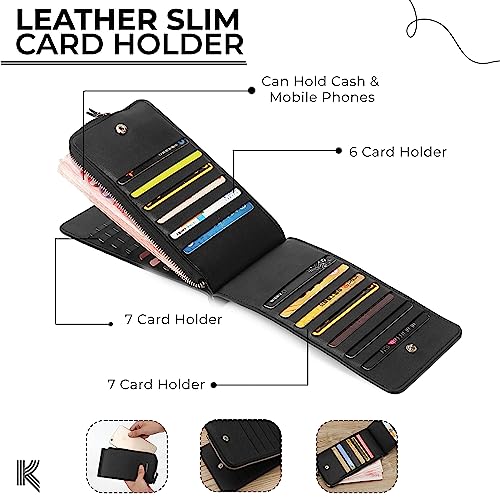 Kraptick 26 Slots Leather Slim Credit, Debit, Card Holder with Dual Compartment, Long Wallet, Case Wallet with Snap Shut Purse with Unisex Design (Black) - Image 3