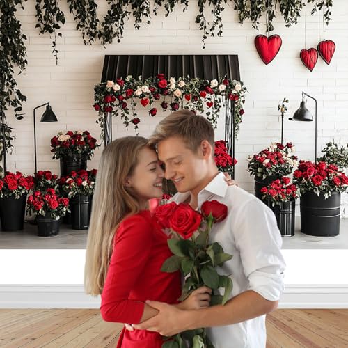 Mocsicka Valentines Day Backdrop Red Black Valentines Day Photography Backdrop Decorations Romantic Red Rose Heart Love Background Photo Prop Supplies (7x5ft) - Image 2