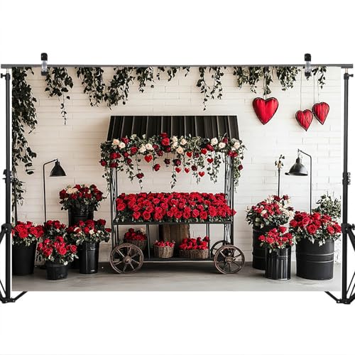Mocsicka Valentines Day Backdrop Red Black Valentines Day Photography Backdrop Decorations Romantic Red Rose Heart Love Background Photo Prop Supplies (7x5ft) - Image 5