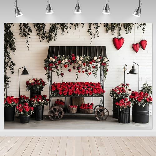 Mocsicka Valentines Day Backdrop Red Black Valentines Day Photography Backdrop Decorations Romantic Red Rose Heart Love Background Photo Prop Supplies (7x5ft) - Image 1